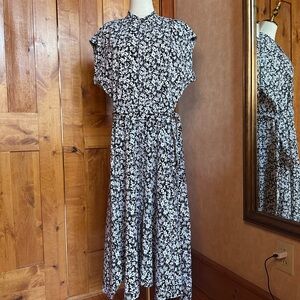 Ralph Lauren Black and White Floral Midi Dress